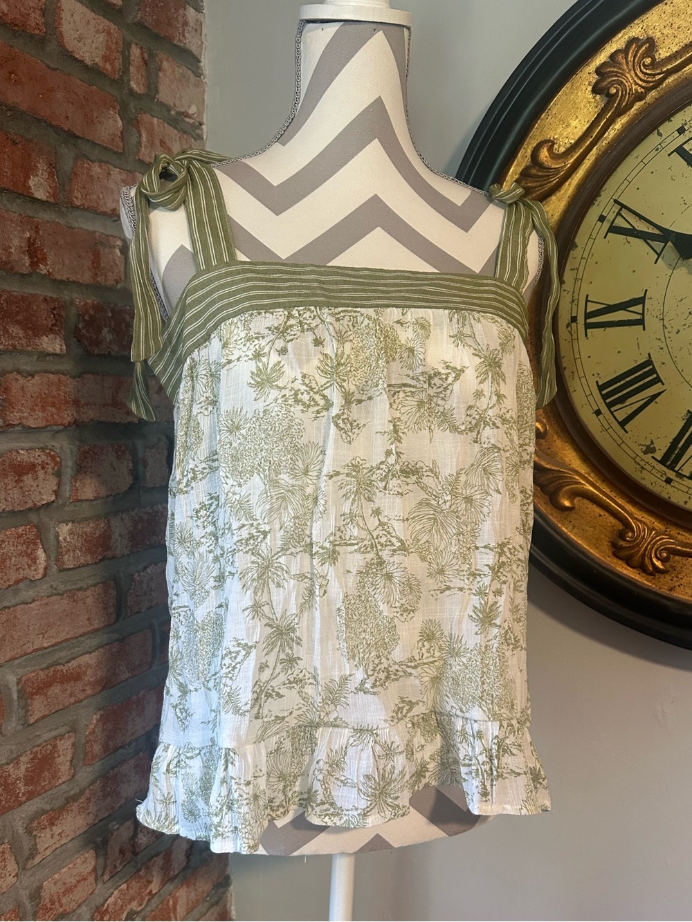 Mine • Botanical and Stripe Print Square Neck Tank Top